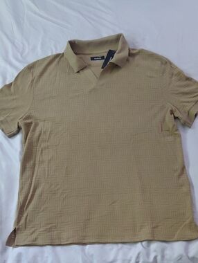 Alfani Mocha Brown Tan Collared Woven Polo Mens M NWT